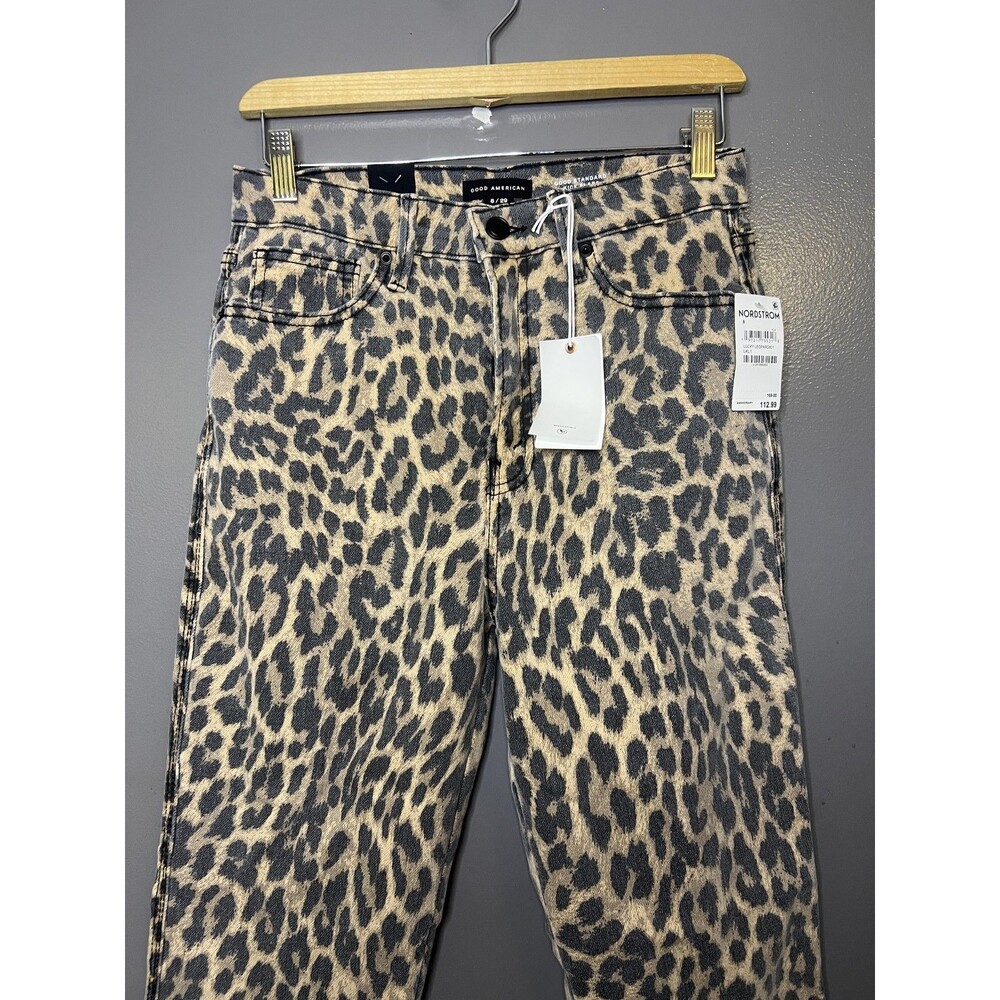 Good American Leopard Print Wide Leg Jeans - Tan & Black